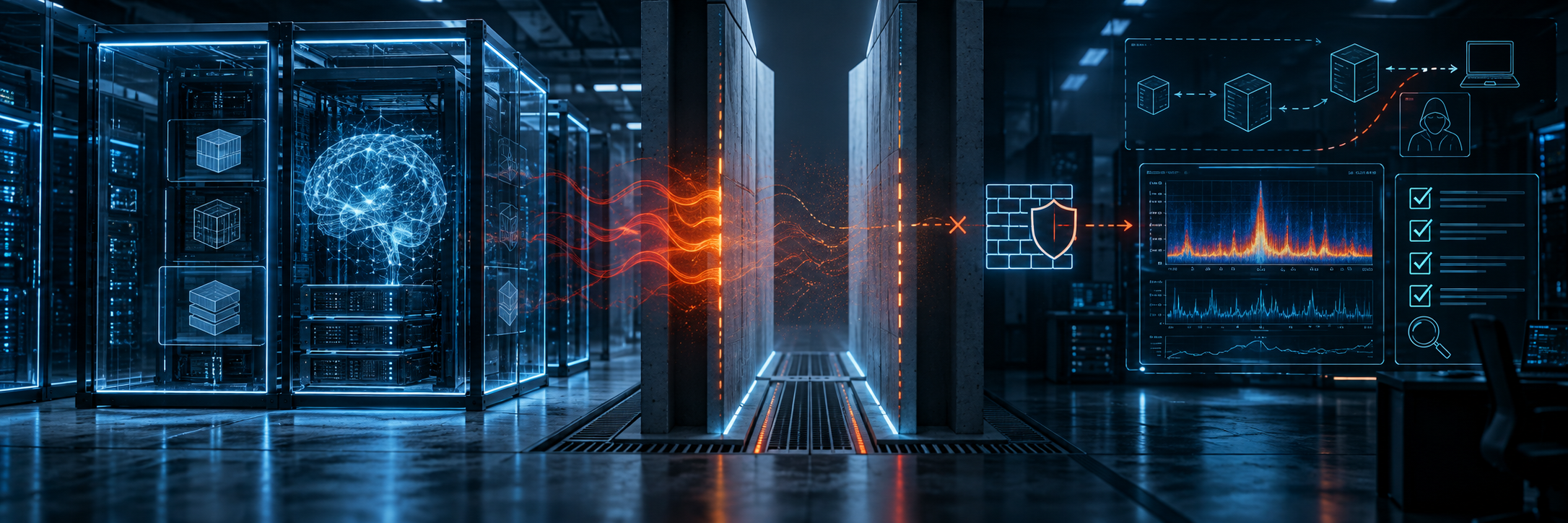 Air-gapped AI security architecture showing thermal covert-channel containment in a modern datacenter